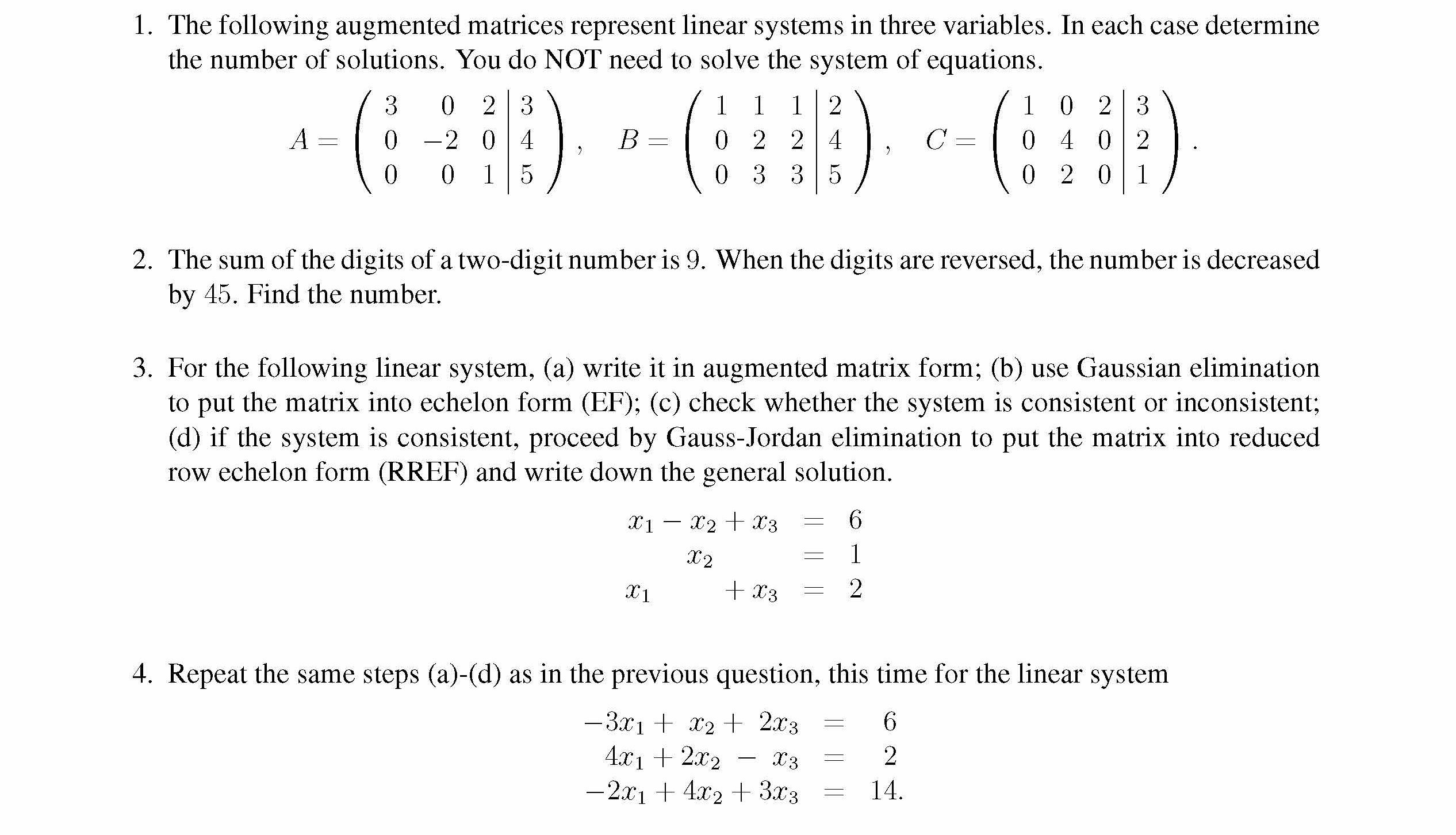 Answered 1. The following augmented matrices repre 24HA